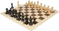 Professional Plastic Chess Set Black & Camel Pieces with Vinyl Rollup Board - Brown