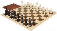 Master Series Classroom Triple Weighted Plastic Chess Set Black & Ivory Pieces with Vinyl Roll-up Board & Bag - Brown