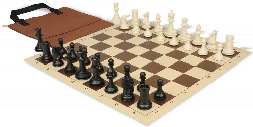 Conqueror Easy-Carry Plastic Chess Set Black & Ivory Pieces with Vinyl Rollup Board - Brown - Image 1