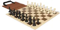 Executive Easy-Carry Plastic Chess Set Black & Ivory Pieces with Vinyl Rollup Board - Brown