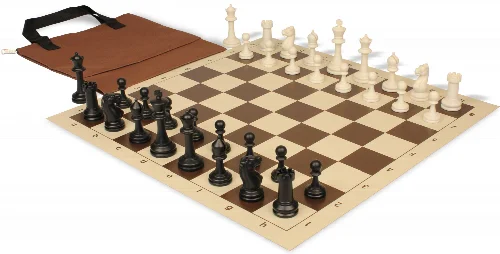 Master Series Easy-Carry Triple Weighted Plastic Chess Set Black & Ivory Pieces with Vinyl Rollup Board - Brown - Image 1