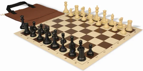 Conqueror Easy-Carry Plastic Chess Set Black & Camel Pieces with Vinyl Rollup Board - Brown - Image 1
