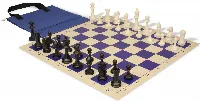 Master Series Easy-Carry Triple Weighted Plastic Chess Set Black & Ivory Pieces with Vinyl Rollup Board - Blue