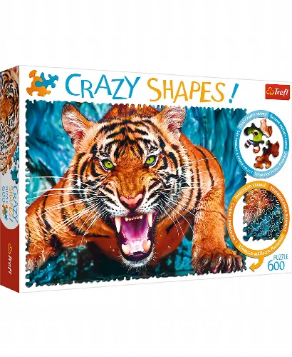 Trefl Crazy Shape Jigsaw Puzzle - Facing a Tiger - 600 Piece - Image 1