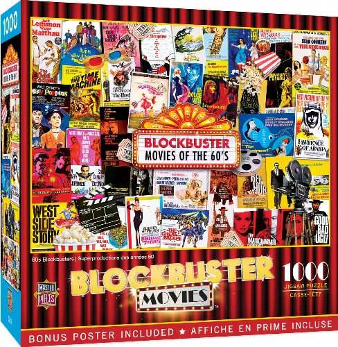 MasterPieces Blockbuster Movies Jigsaw Puzzle - 60's Blockbusters - 1000 Piece - Image 1