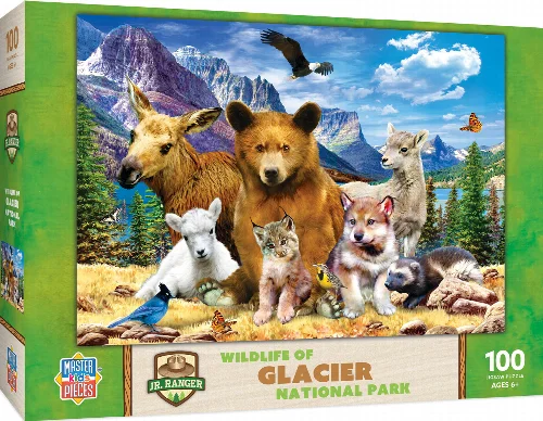 MasterPieces Jr. Ranger National Parks Jigsaw Puzzle - Wildlife of Glacier Kids - 100 Piece - Image 1