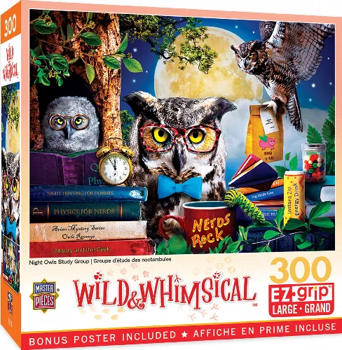 MasterPieces Wild & Whimsical Jigsaw Puzzle - Night Own Study Group - 300 Piece - Image 1