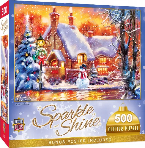 MasterPieces Holiday Glitter Christmas- Snowman Cottage - 500 Piece - Image 1