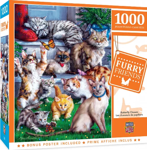 MasterPieces Furry Friends Jigsaw Puzzle - Butterfly Chasers - 1000 Piece - Image 1
