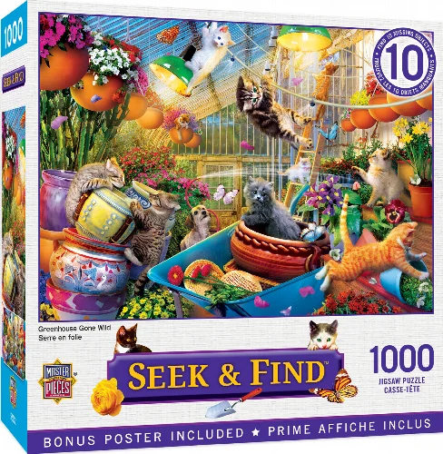 MasterPieces Seek & Find Jigsaw Puzzle - Greenhouse Gone Wild - 1000 Piece - Image 1