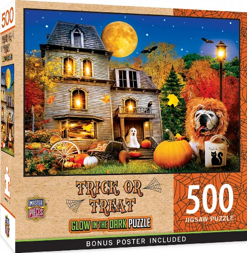 MasterPieces Halloween Glow Jigsaw Puzzle - Glow in The Dark - Trick or Treat - 500 Piece - Image 1