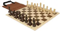 German Knight Easy-Carry Plastic Chess Set Wood Grain Pieces with Vinyl Rollup Board - Brown