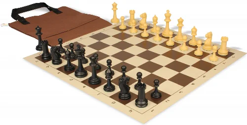 Master Series Easy-Carry Plastic Chess Set Black & Camel Pieces with Vinyl Rollup Board - Brown - Image 1