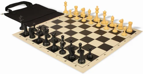 Master Series Easy-Carry Plastic Chess Set Black & Camel Pieces with Vinyl Rollup Board - Black - Image 1