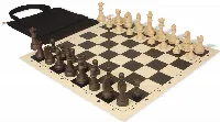 German Knight Easy-Carry Plastic Chess Set Wood Grain Pieces with Vinyl Rollup Board - Black
