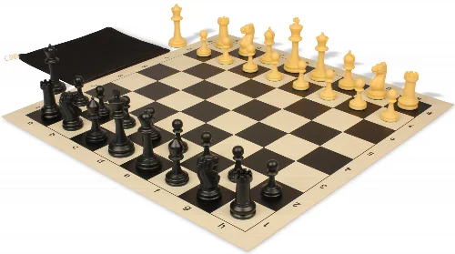 Master Series Classroom Triple Weighted Plastic Chess Set Black & Camel Pieces with Vinyl Rollup Board - Black - Image 1