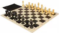 Master Series Classroom Triple Weighted Plastic Chess Set Black & Camel Pieces with Vinyl Rollup Board - Black