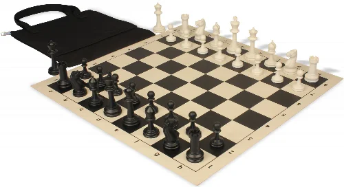 Master Series Easy-Carry Plastic Chess Set Black & Ivory Pieces with Vinyl Rollup Board - Black - Image 1