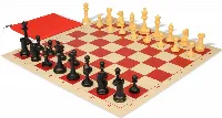 Master Series Classroom Plastic Chess Set Black & Camel Pieces with Vinyl Rollup Board - Red