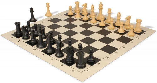 Professional Plastic Chess Set Black & Camel Pieces with Vinyl Rollup Board - Black - Image 1