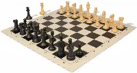 Professional Plastic Chess Set Black & Camel Pieces with Vinyl Rollup Board - Black