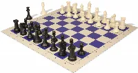 Professional Plastic Chess Set Black & Ivory Pieces with Vinyl Rollup Board - Blue