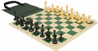 Master Series Easy-Carry Plastic Chess Set Black & Camel Pieces with Vinyl Rollup Board - Green