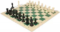 Professional Plastic Chess Set Black & Ivory Pieces with Vinyl Rollup Board - Green