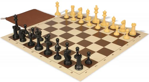 Master Series Classroom Triple Weighted Plastic Chess Set Black & Camel Pieces with Vinyl Rollup Board - Brown - Image 1