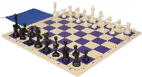 Master Series Classroom Plastic Chess Set Black & Ivory Pieces with Vinyl Rollup Board - Blue