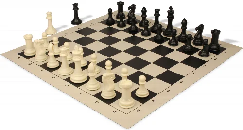 Professional Plastic Chess Set Black & Ivory Pieces with Vinyl Rollup Board - Black - Image 1