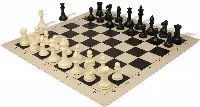 Professional Plastic Chess Set Black & Ivory Pieces with Vinyl Rollup Board - Black