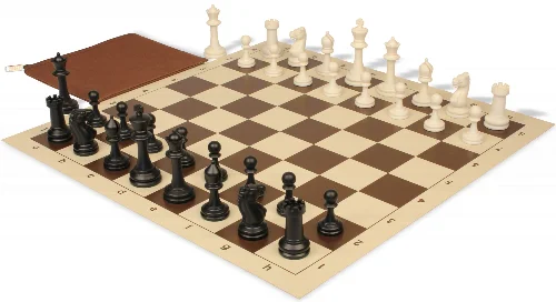 Master Series Classroom Plastic Chess Set Black & Ivory Pieces with Vinyl Rollup Board - Brown - Image 1