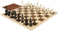 Master Series Classroom Plastic Chess Set Black & Ivory Pieces with Vinyl Rollup Board - Brown