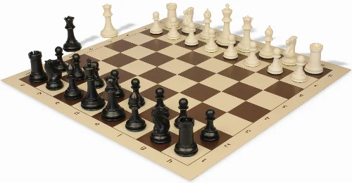 Conqueror Plastic Chess Set Black & Ivory Pieces with Rollup Board - Brown - Image 1