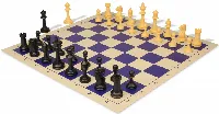 Master Series Plastic Chess Set Black & Camel Pieces with Vinyl Rollup Board - Blue