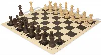 German Knight Plastic Chess Set Wood Grain Pieces with Vinyl Rollup Board - Black