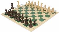 German Knight Plastic Chess Set Wood Grain Pieces with Vinyl Rollup Board - Green