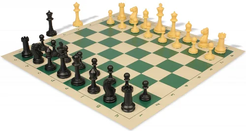 Master Series Plastic Chess Set Black & Camel Pieces with Vinyl Rollup Board - Green - Image 1