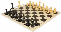 Master Series Triple Weighted Plastic Chess Set Black & Camel Pieces with Vinyl Rollup Board - Black