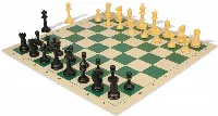 Master Series Triple Weighted Plastic Chess Set Black & Camel Pieces with Vinyl Rollup Board - Green