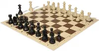 German Knight Plastic Chess Set Black & Aged Ivory Pieces with Vinyl Rollup Board - Brown