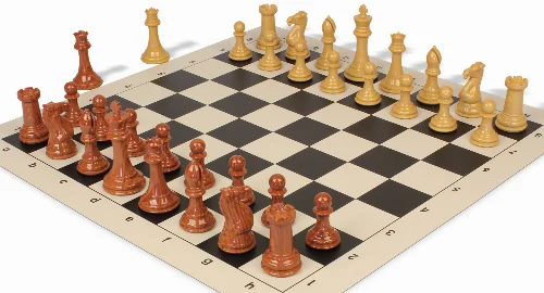 Professional Plastic Chess Set Wood Grain Pieces with Vinyl Rollup Board - Black - Image 1