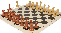 Professional Plastic Chess Set Wood Grain Pieces with Vinyl Rollup Board - Black
