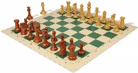 Professional Plastic Chess Set Wood Grain Pieces with Vinyl Rollup Board - Green