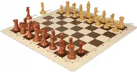 Professional Plastic Chess Set Wood Grain Pieces with Vinyl Rollup Board - Brown