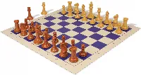 Professional Plastic Chess Set Wood Grain Pieces with Vinyl Rollup Board - Blue