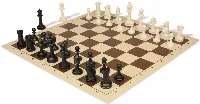 Master Series Triple Weighted Plastic Chess Set Black & Ivory Pieces with Vinyl Rollup Board - Brown