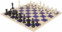 Master Series Plastic Chess Set Black & Ivory Pieces with Vinyl Rollup Board - Blue