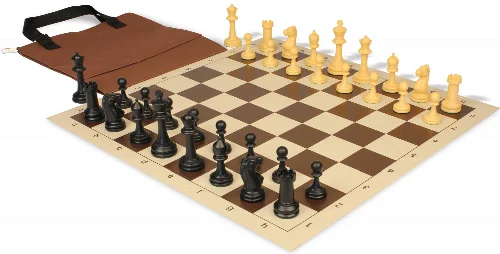 Master Series Easy-Carry Triple Weighted Plastic Chess Set Black & Camel Pieces with Vinyl Rollup Board - Brown - Image 1